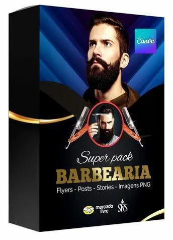 Capa: Mega Pack Barbearia Canva: Download para Revolucionar Seu Negócio
