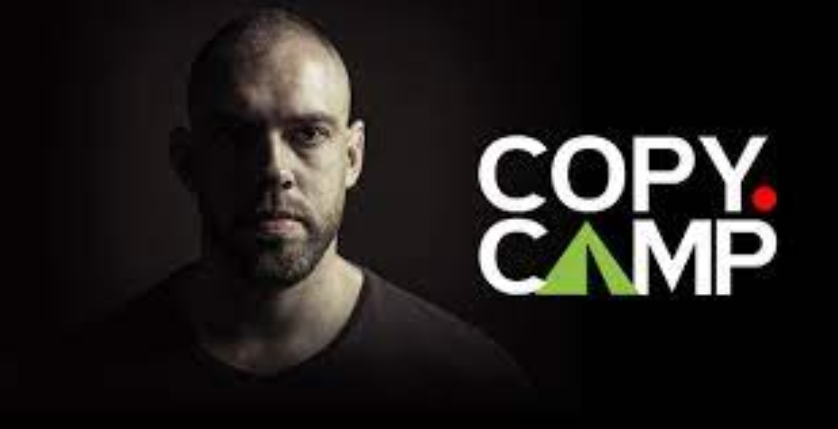 Capas do curso COPYCAMP Remix com destaque para download e estratégias de marketing digital.