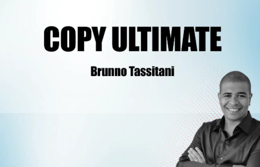 Capa do curso Copy Ultimate de Brunno Tassitani com elementos gráficos de vendas e persuasão.