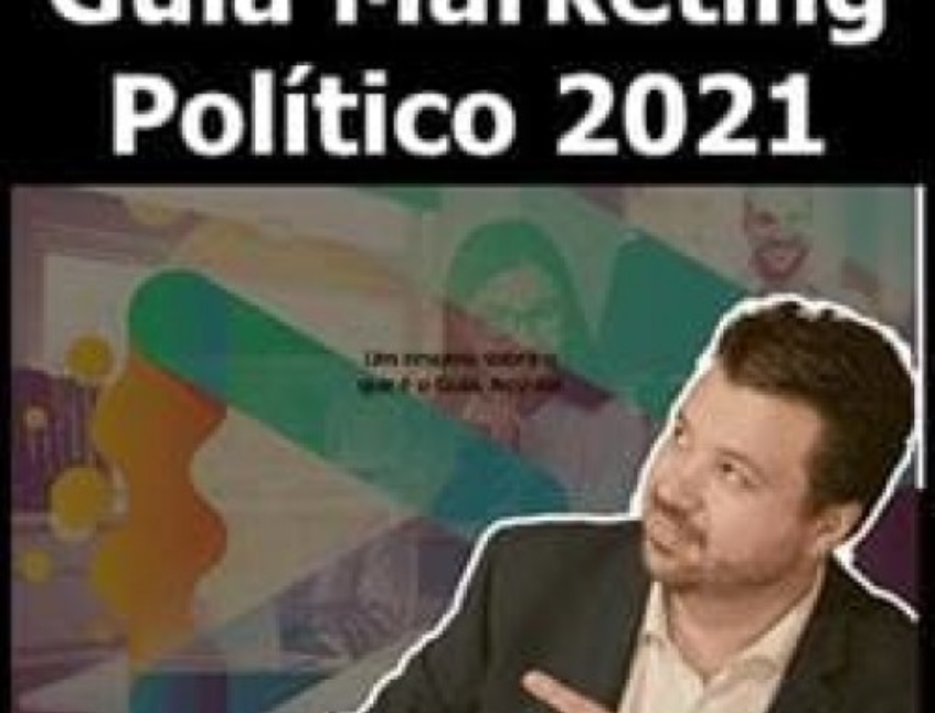 Capa do Guia de Marketing Político de Marcelo Vitorino com ícones de redes sociais e análise digital