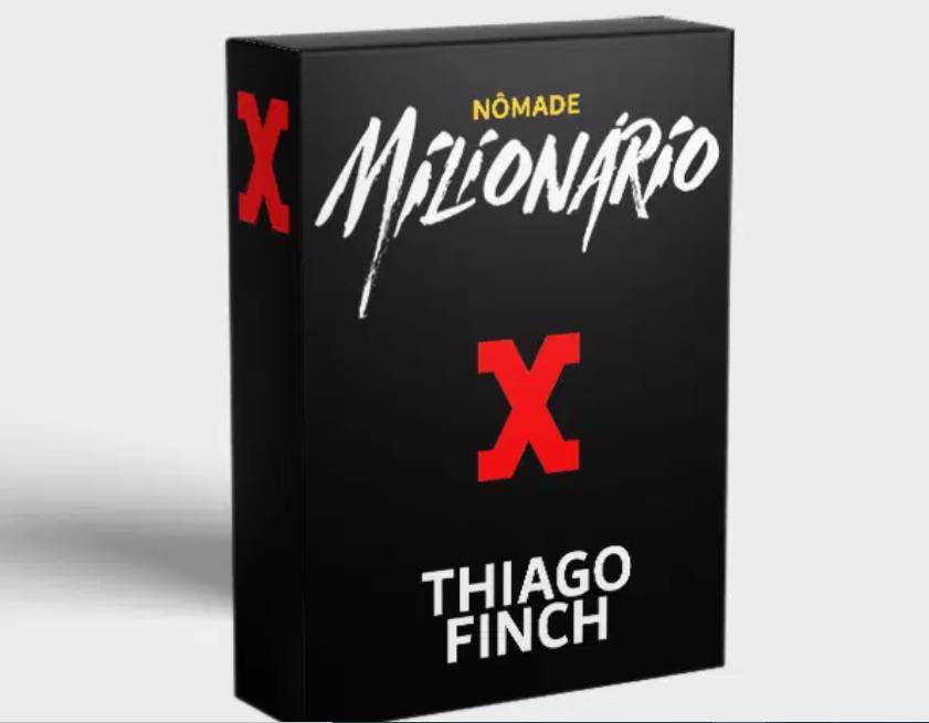 Nômade Milionário Thiago Finch: Ilustração de um jovem empreendedor com laptop em uma praia paradisíaca, representando liberdade e sucesso financeiro com marketing digital.