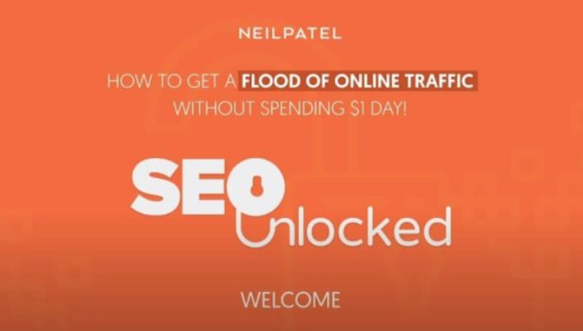 Neil Patel ensinando SEO Unlocked, curso completo de otimização de mecanismos de busca
