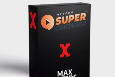 Método Super Conteúdo Max Peters: Logo do curso com elementos de sucesso financeiro e digital.