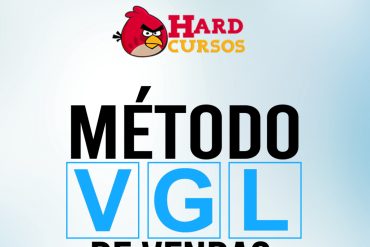Tiago Fonseca apresentando o Método VGL de Vendas em ação, com gráficos de crescimento e ícones de redes sociais.