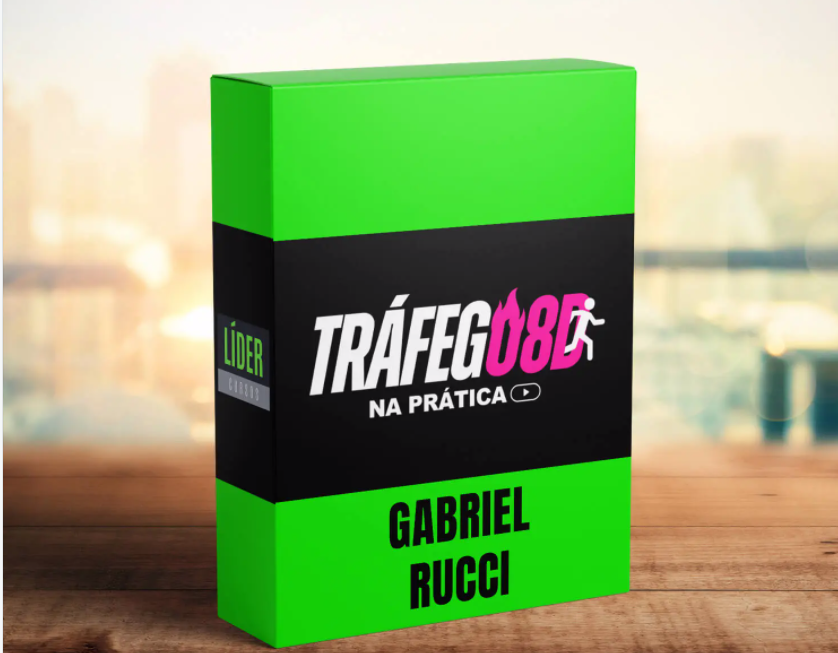 Capa do Curso Tráfego 8D Gabriel Rucci com destaque para download e resultados de faturamento