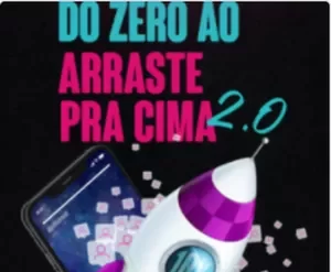 Capa do curso "Do Zero ao Arraste pra Cima" de Priscila Schmidt com destaque para crescimento de seguidores e vendas no Instagram.