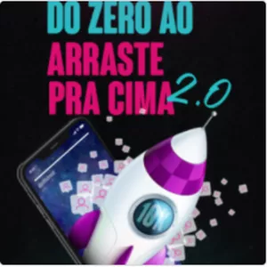 Capa do curso "Do Zero ao Arraste pra Cima" de Priscila Schmidt com destaque para crescimento de seguidores e vendas no Instagram.