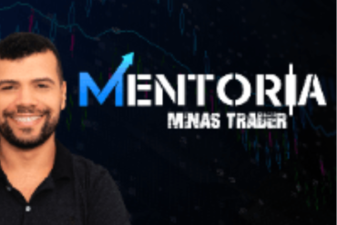 Aleandro Bessa conduzindo a Mentoria Minas Trader com gráficos de mercado e elementos de sucesso financeiro.
