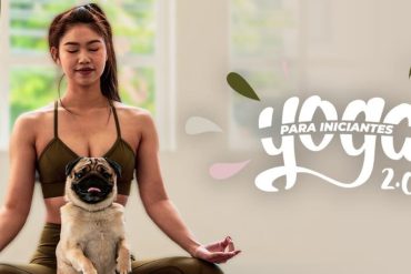 Capa do curso Yoga Para Iniciantes 2.0 BTFIT com pose de yoga relaxante e cores vibrantes.