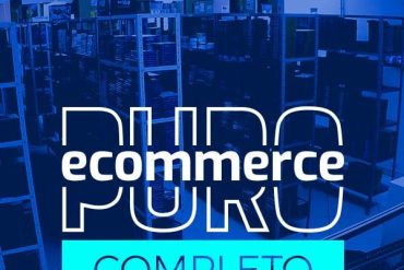 Capa do curso Ecommerce Puro de Gabriel Bollico com ícones de carrinho de compras e gráfico de crescimento digital