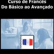 Aluno progredindo no aprendizado de francês, com livros e elementos visuais representando viagens e negócios.