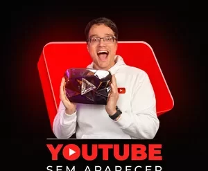 Capa do curso Youtube Sem Aparecer Peter Jordan em destaque, com ícone do YouTube e elementos gráficos sugerindo sucesso e aprendizado.